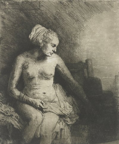 Woman at the Bath, with a Hat Beside Her by Rembrandt van Rijn